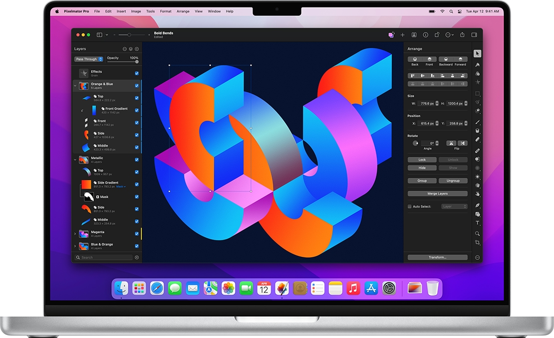 Pixelmator Pro showing effect and color adjustment layers.